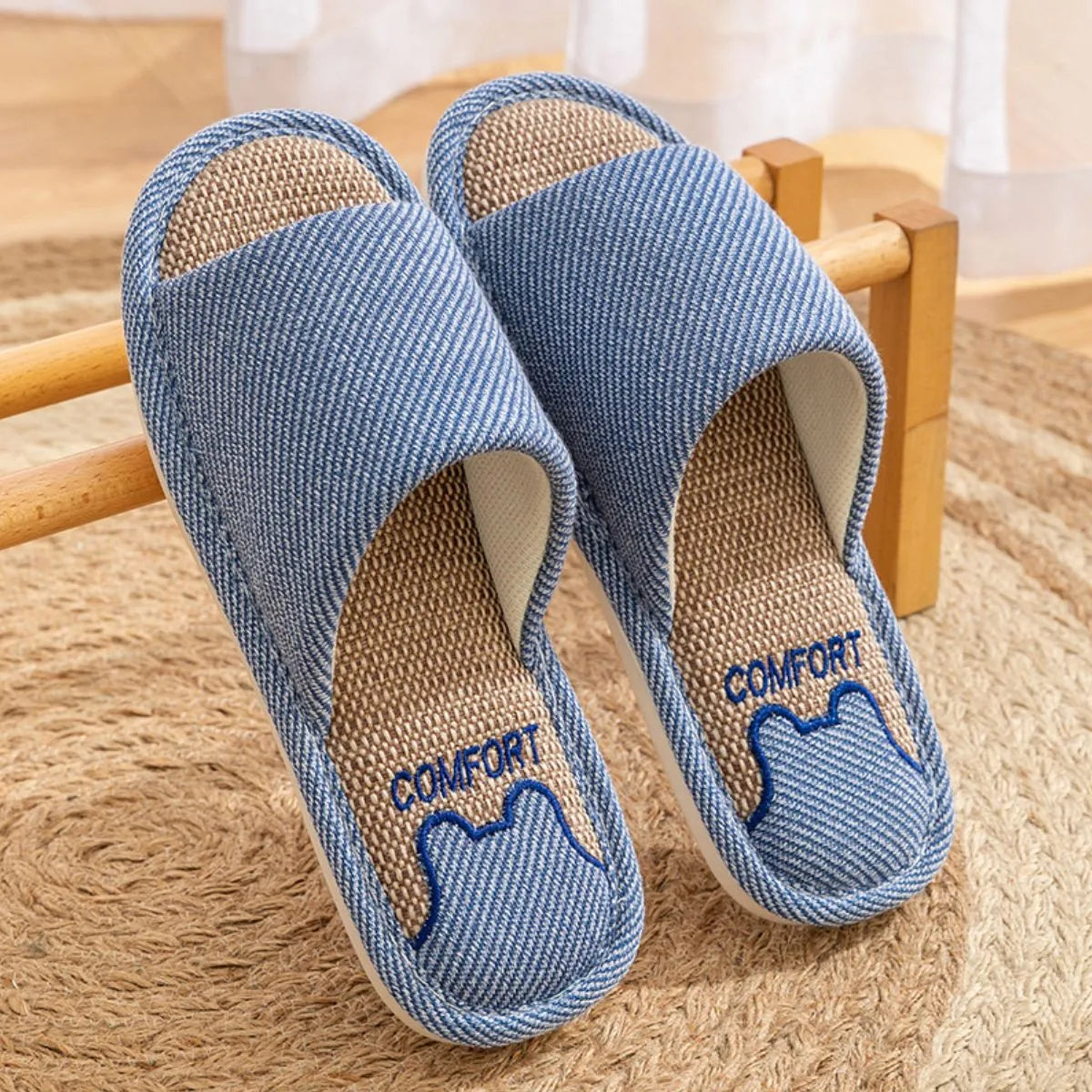Open Toe Flats Slippers Blue OutfitFlow