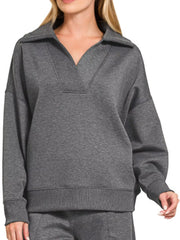 Zenana Scuba Collared Pullover and Pants Set OutfitFlow