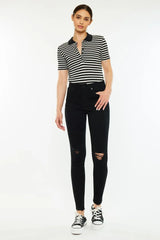 Kancan Distressed High Rise Super Skinny Jeans BLACK OutfitFlow