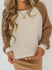 Waffle Knit Raglan Sleeve Top OutfitFlow