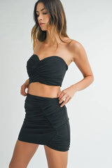 MABLE Ruched Tube Crop Top and Skirt Set OutfitFlow