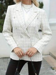 Plaid Double-Breasted Tweed Blazer Trendsi