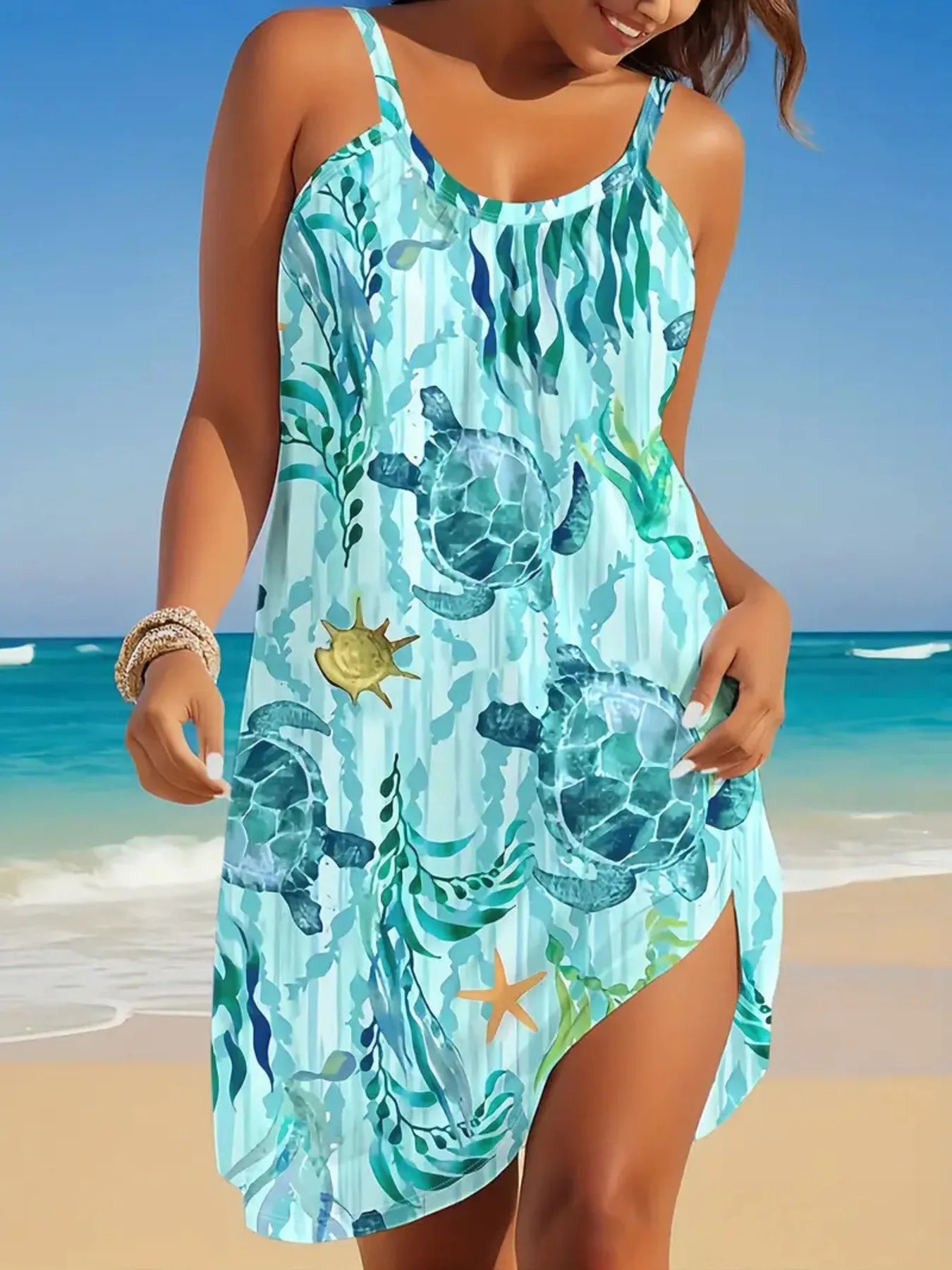 Full Size Printed Scoop Neck Mini Cami Dress Plus Size OutfitFlow