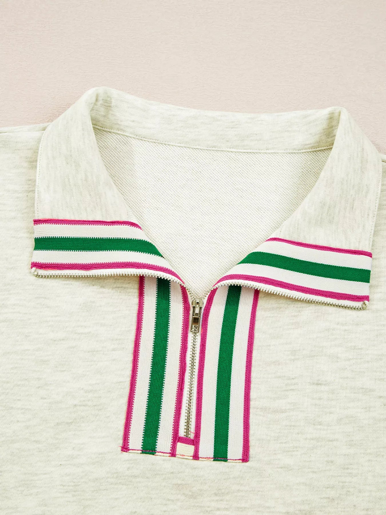Contrast Striped Patchwork Zip Collar Sweatshirt Trendsi