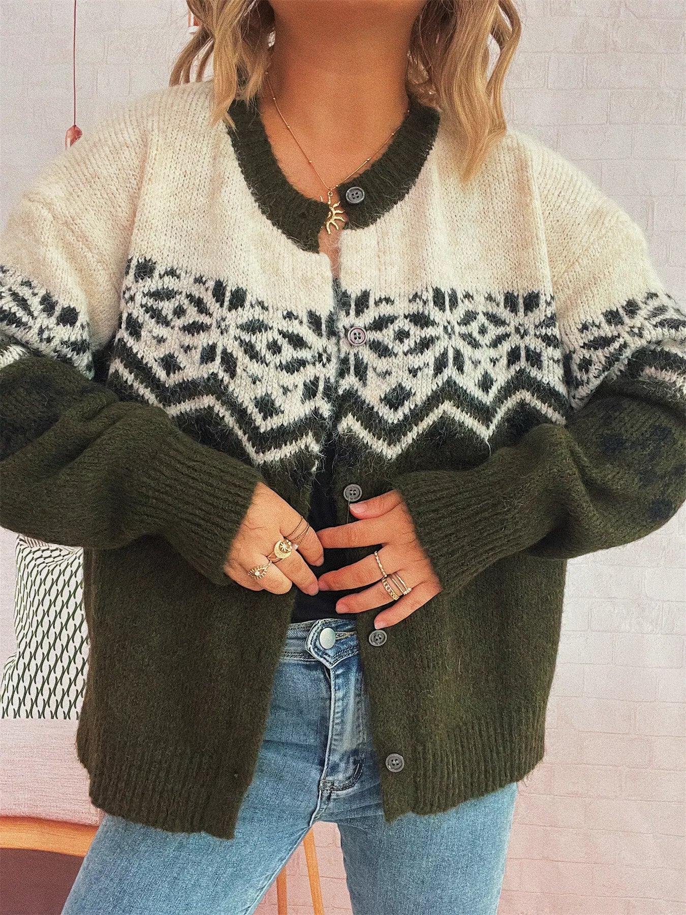 Christmas Button Up Drop Shoulder Cardigan OutfitFlow