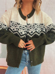 Christmas Button Up Drop Shoulder Cardigan OutfitFlow