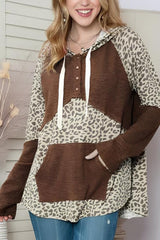 Outfit Flow - Leopard Ribbed Patchwork Drawstring Hoodie