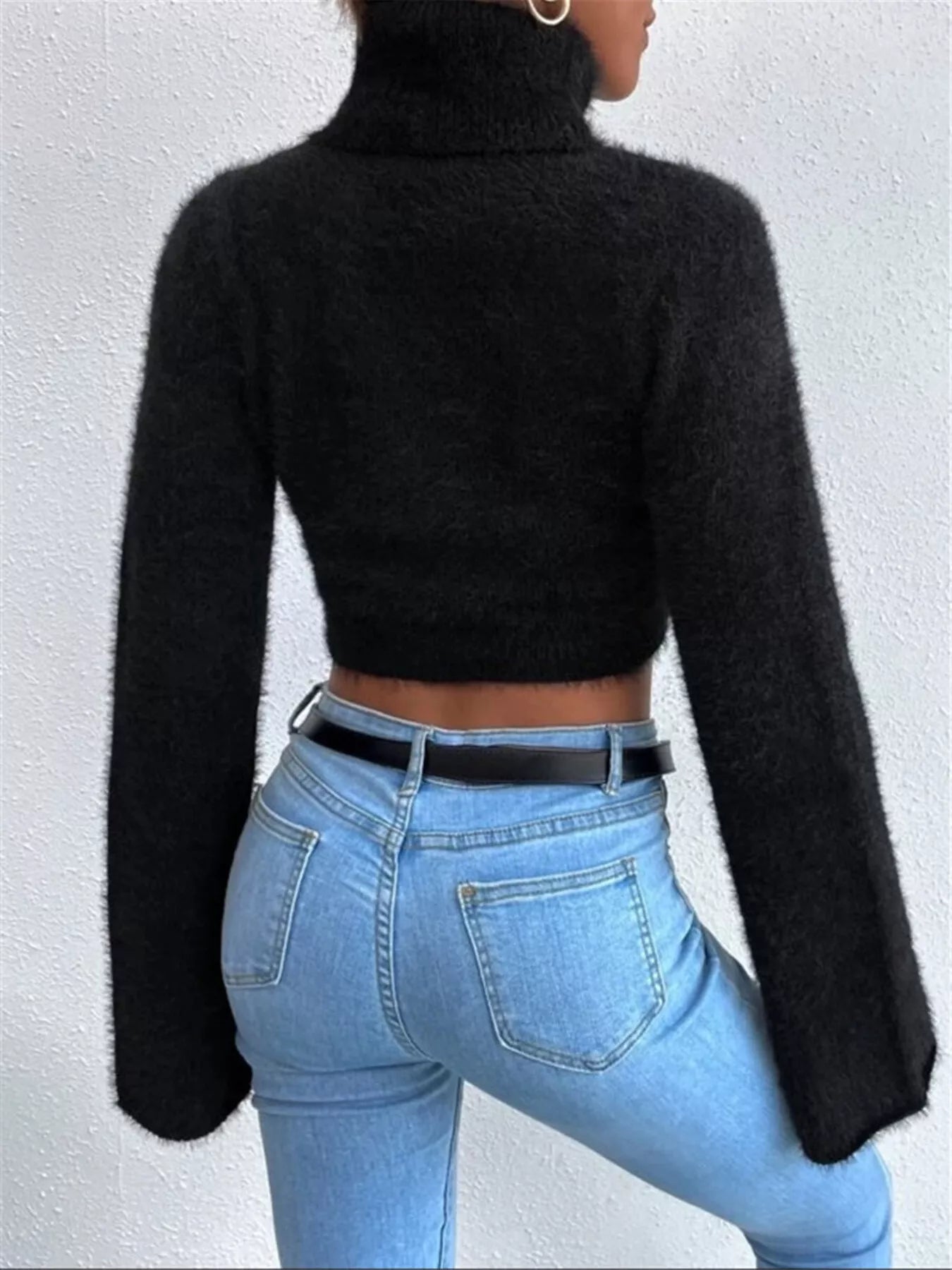 Turtleneck Flare Sleeve Sweater OutfitFlow