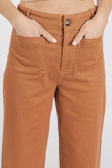 Mittoshop Twill Patch Pocket High Rise Wide Leg Pants OutfitFlow
