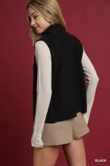 Umgee Zip-Up Sweater Vest with Ribbed Trim OutfitFlow