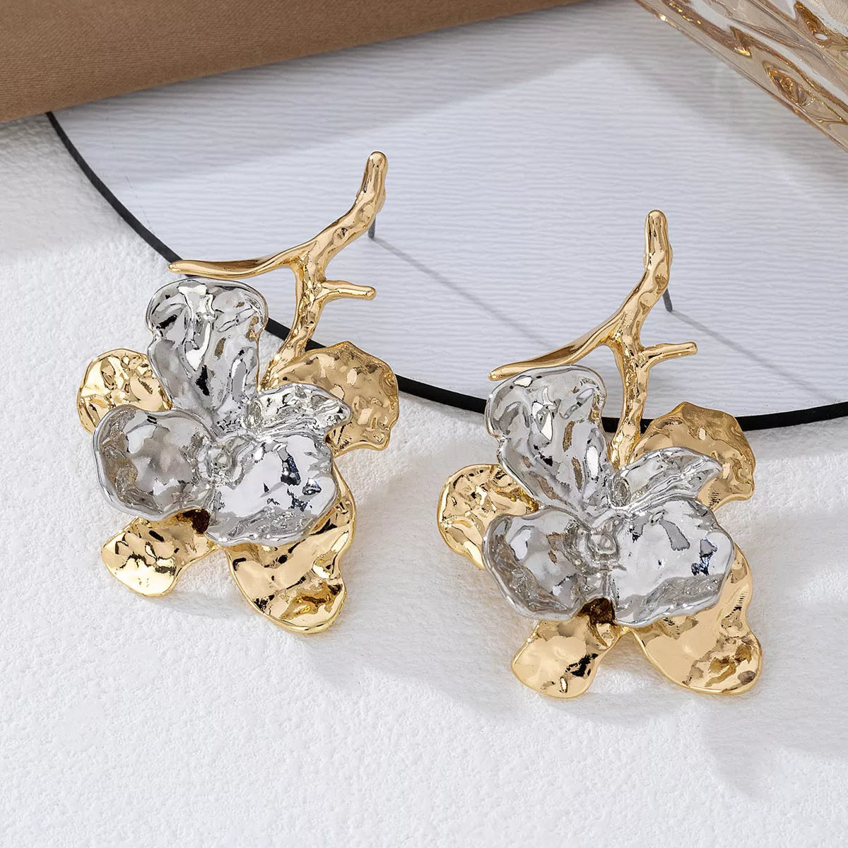 Stainless Steel Flower Statement Drop Earrings OutfitFlow
