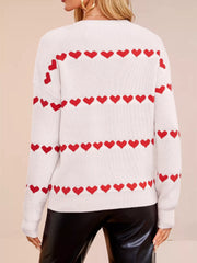 Heart Pattern Dropped Shoulder Sweater OutfitFlow