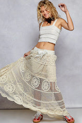 POL Crochet Floral Flared Skirt with Elastic Waist Band NATURAL One Size OutfitFlow