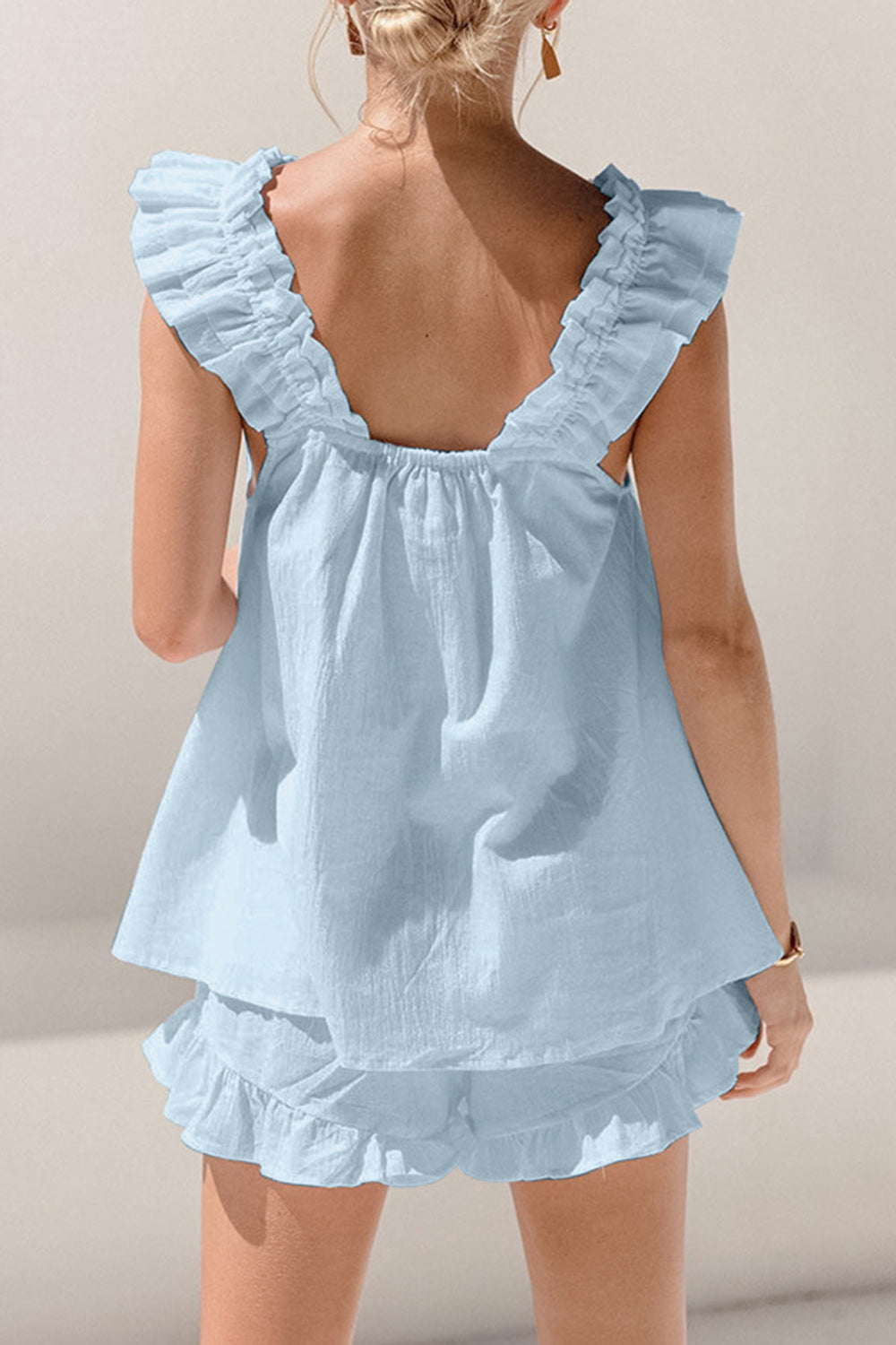 Outfit Flow - Ruffled Square Neck Top and Shorts Set