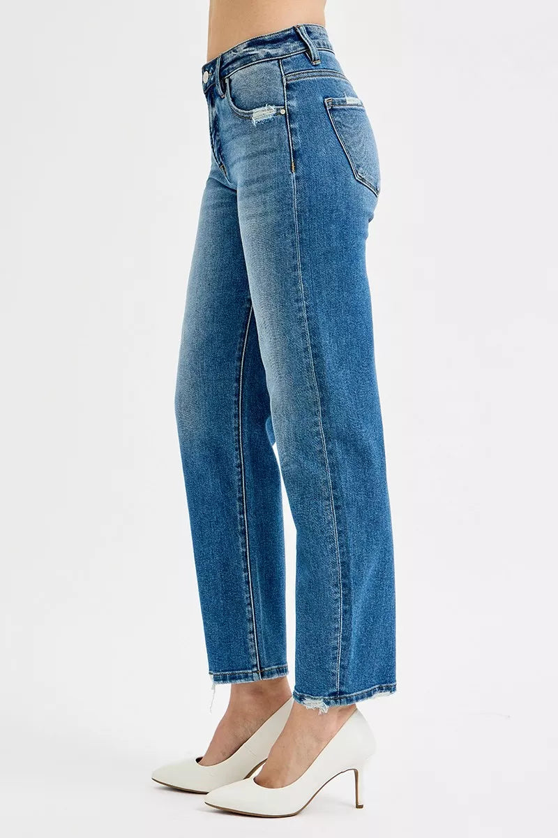 RISEN Tummy Control High Rise Ankle Slim Barrel Jeans OutfitFlow