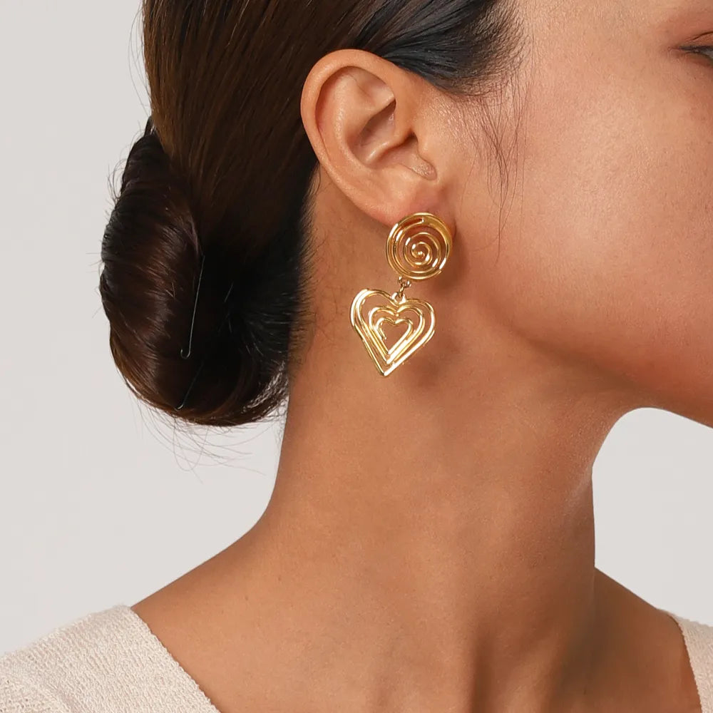Stainless Steel Heart Earrings Gold One Size OutfitFlow
