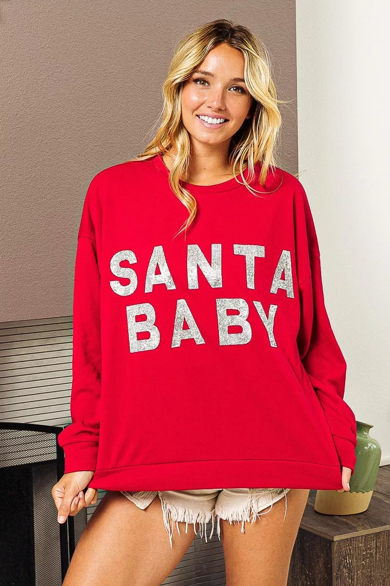 BiBi Santa Baby Lettering Christmas Sweatshirt OutfitFlow