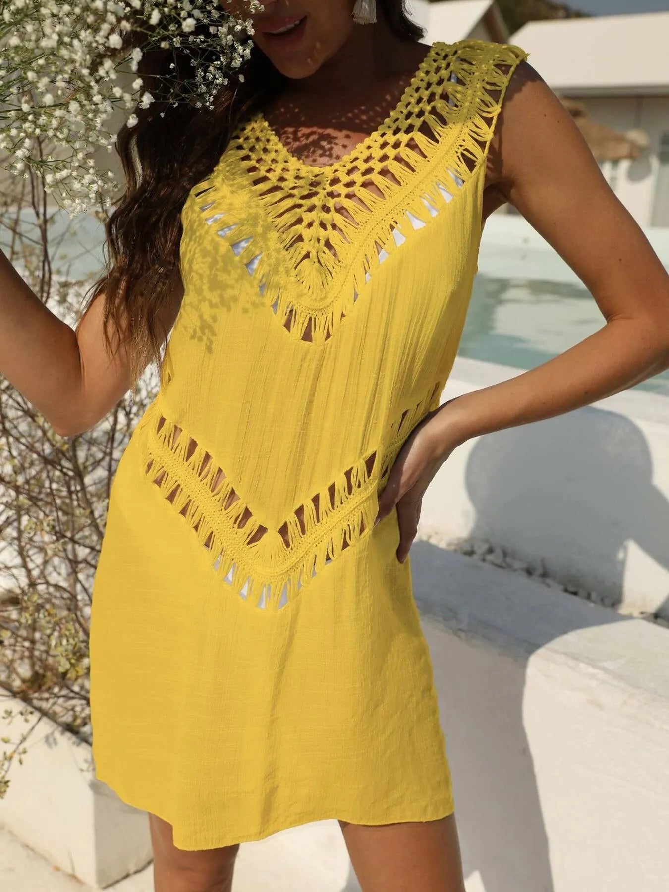 Crochet Detail Beach Cover Up Dress OutfitFlow