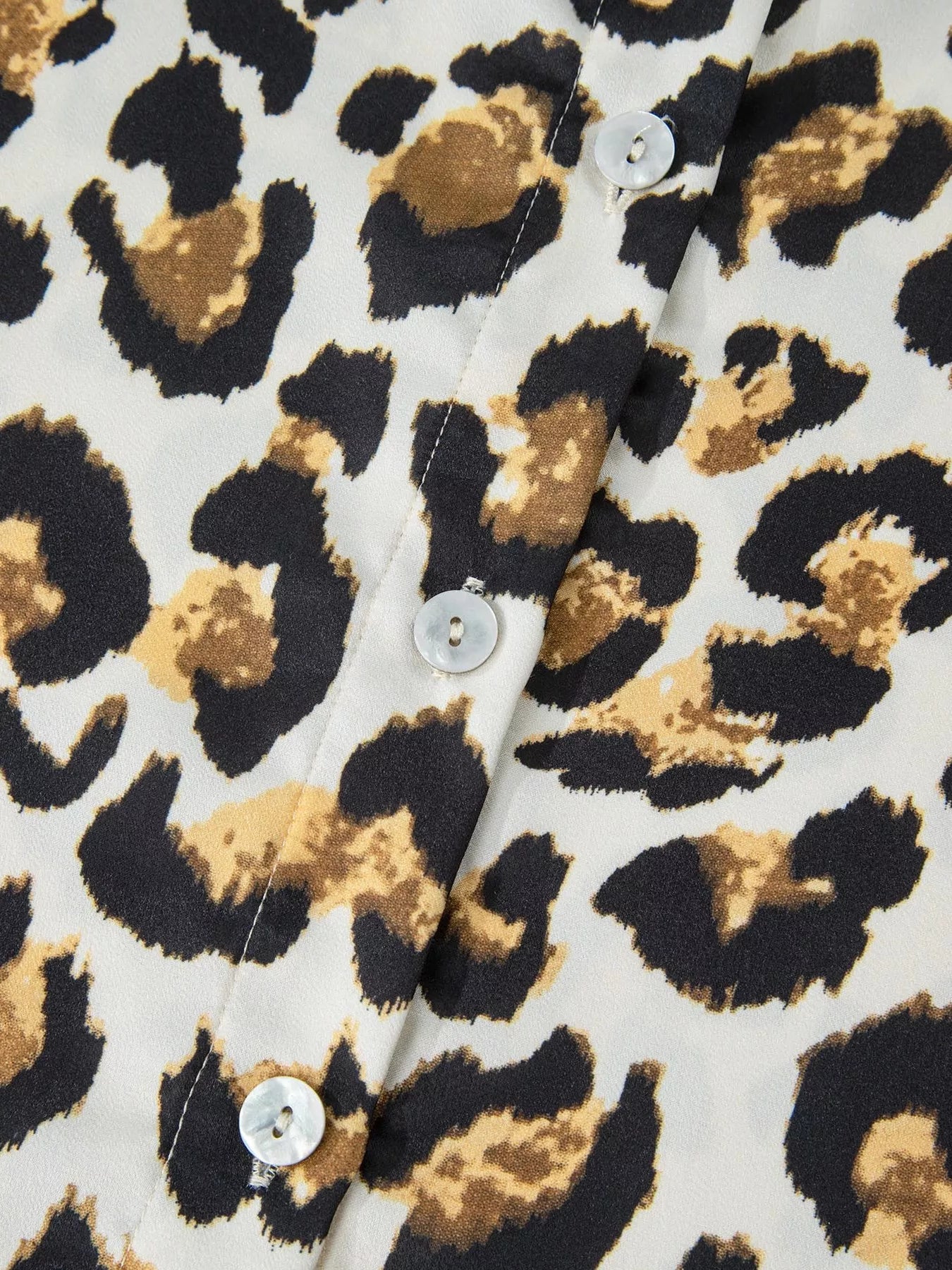 Leopard Print Ruffle Trim 3/4 Sleeve Loose Shirt Trendsi