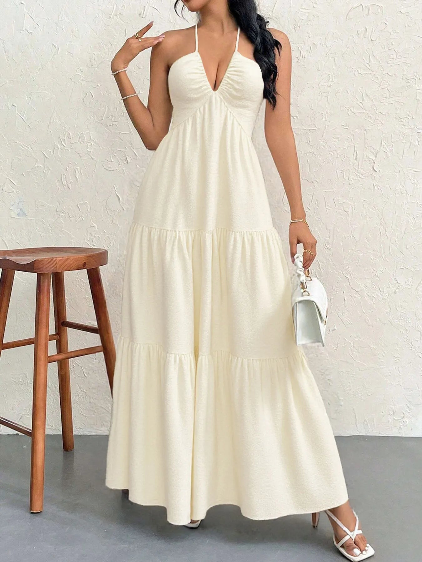 Halter Neck Tiered Maxi Dress OutfitFlow