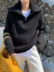 Half-Zip Long Sleeve Sweater Black OutfitFlow
