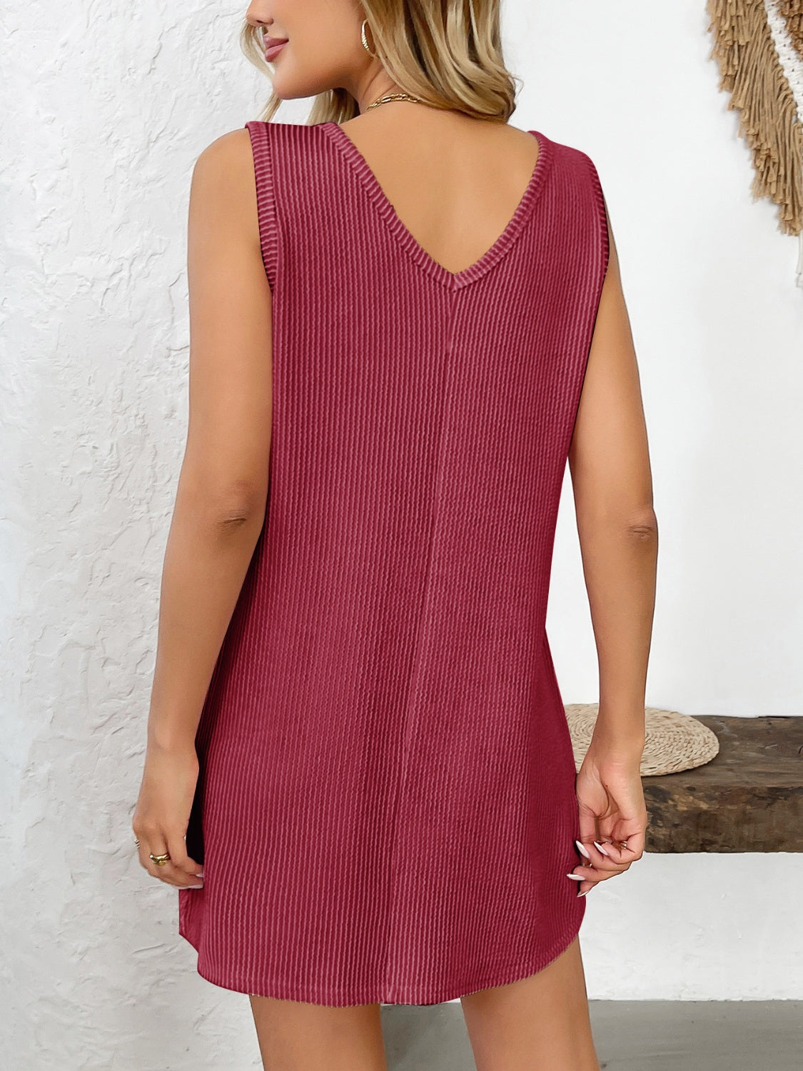 Outfit Flow - Texture Pocketed V-Neck Tank Dress