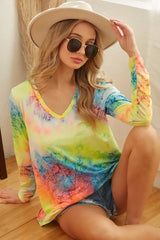 BiBi Tie Dye Long Sleeve V-Neck T-Shirt OutfitFlow