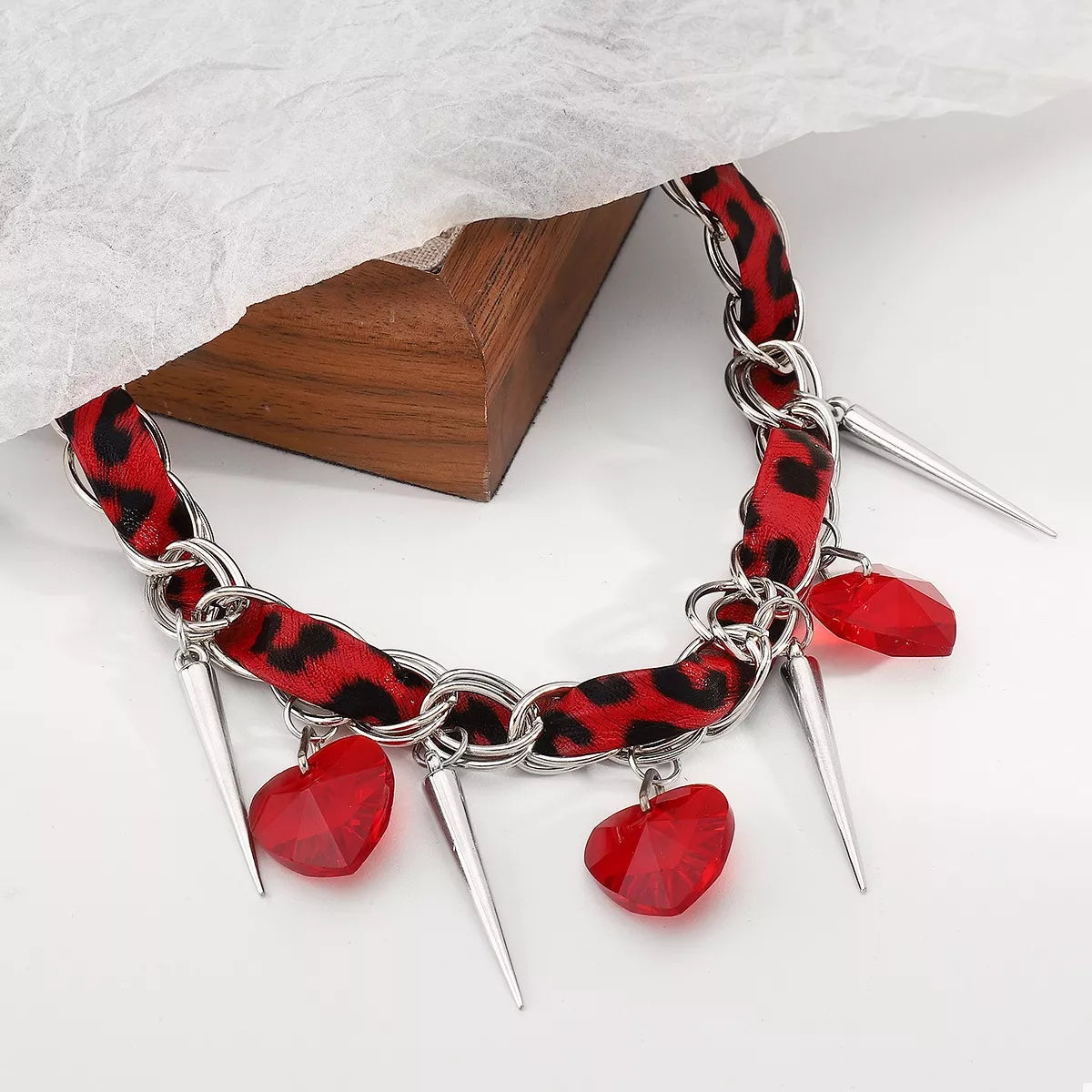 Heart Charm Choker Necklace with Metal Spikes OutfitFlow