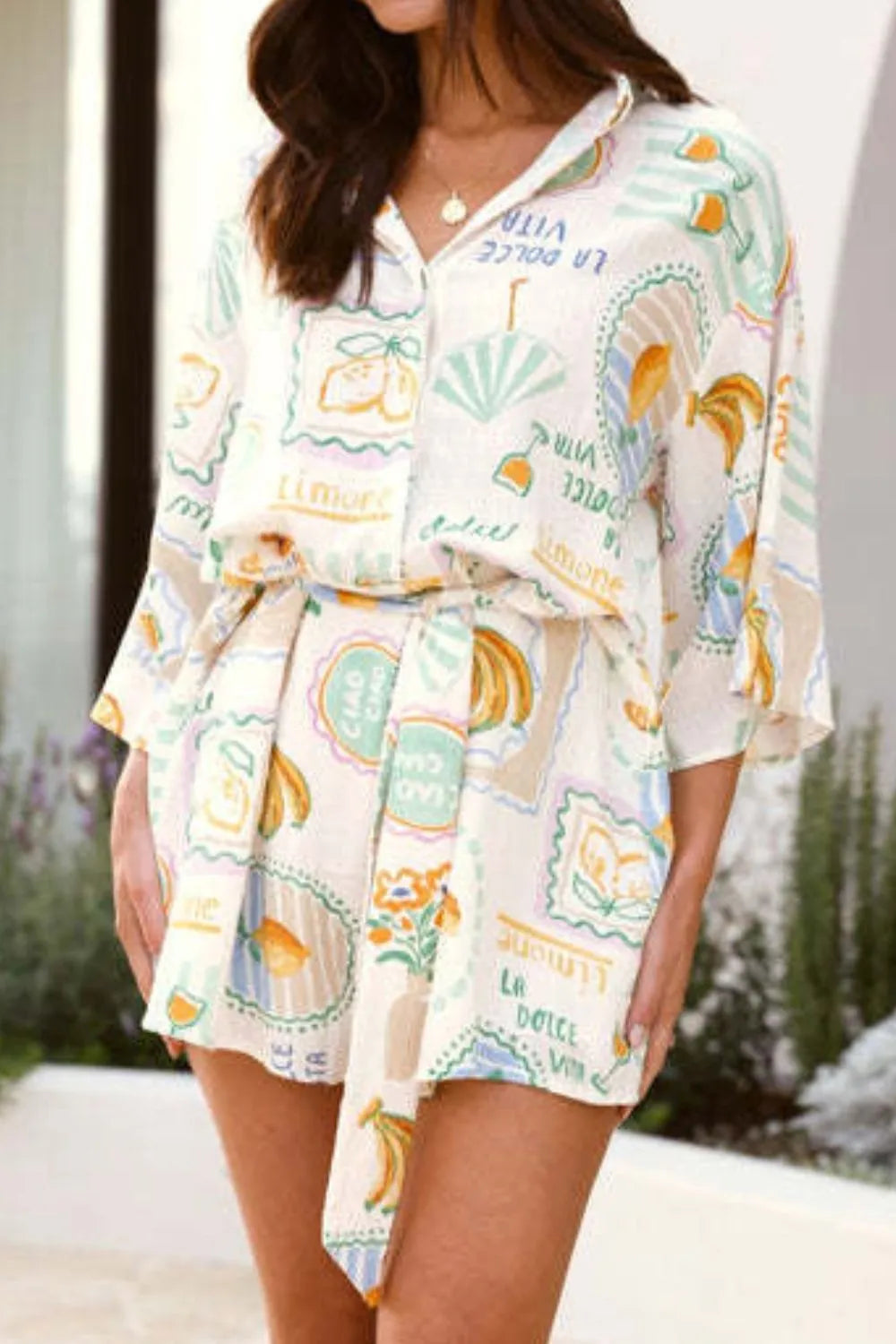 Printed 3/4 Sleeve Romper OutfitFlow