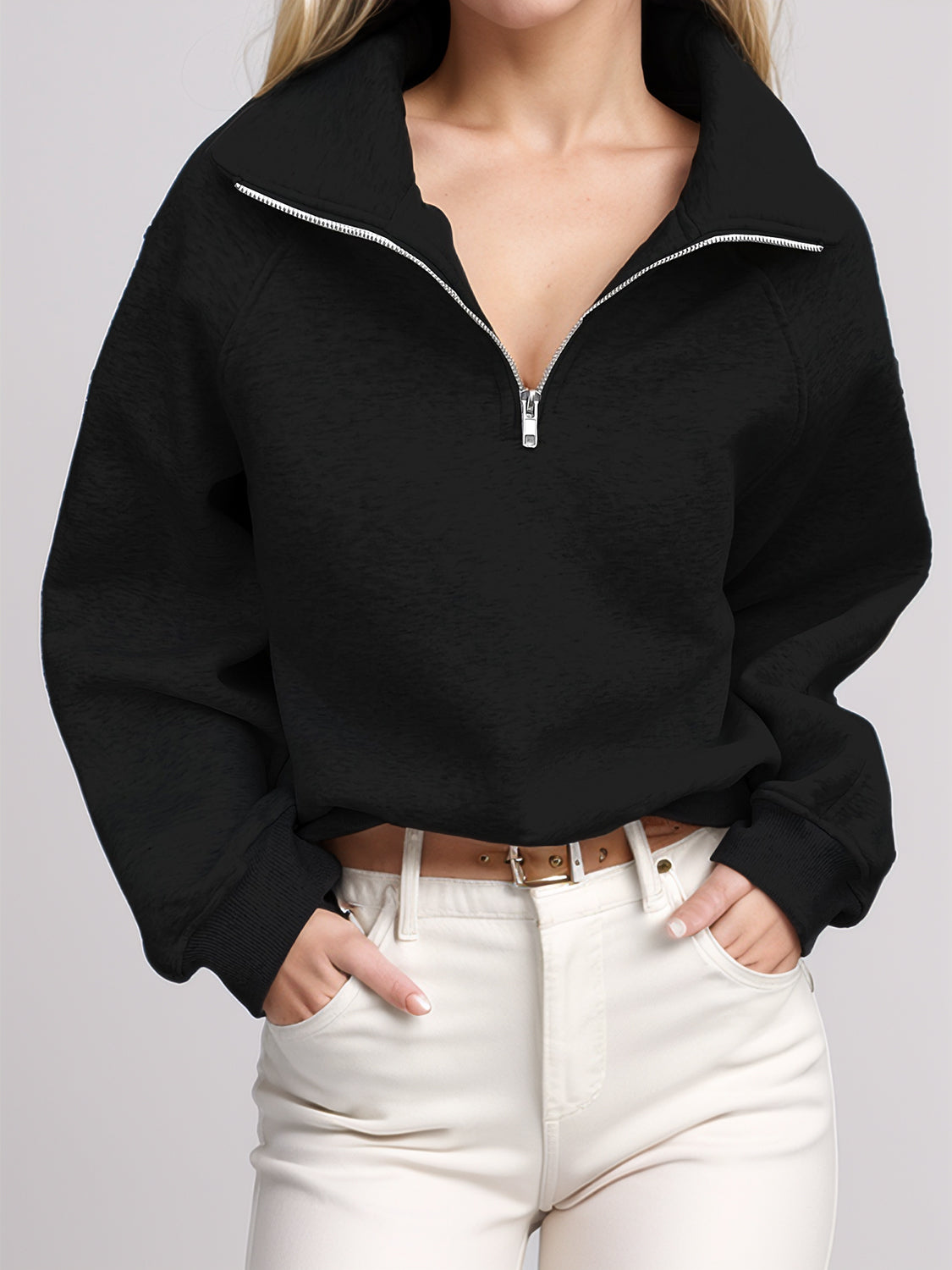 Outfit Flow - Half Zip Long Sleeve Sweatshirt