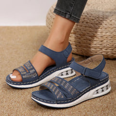 Open Toe Inlaid Rhinestone Wedge Sandals Dusty Blue OutfitFlow