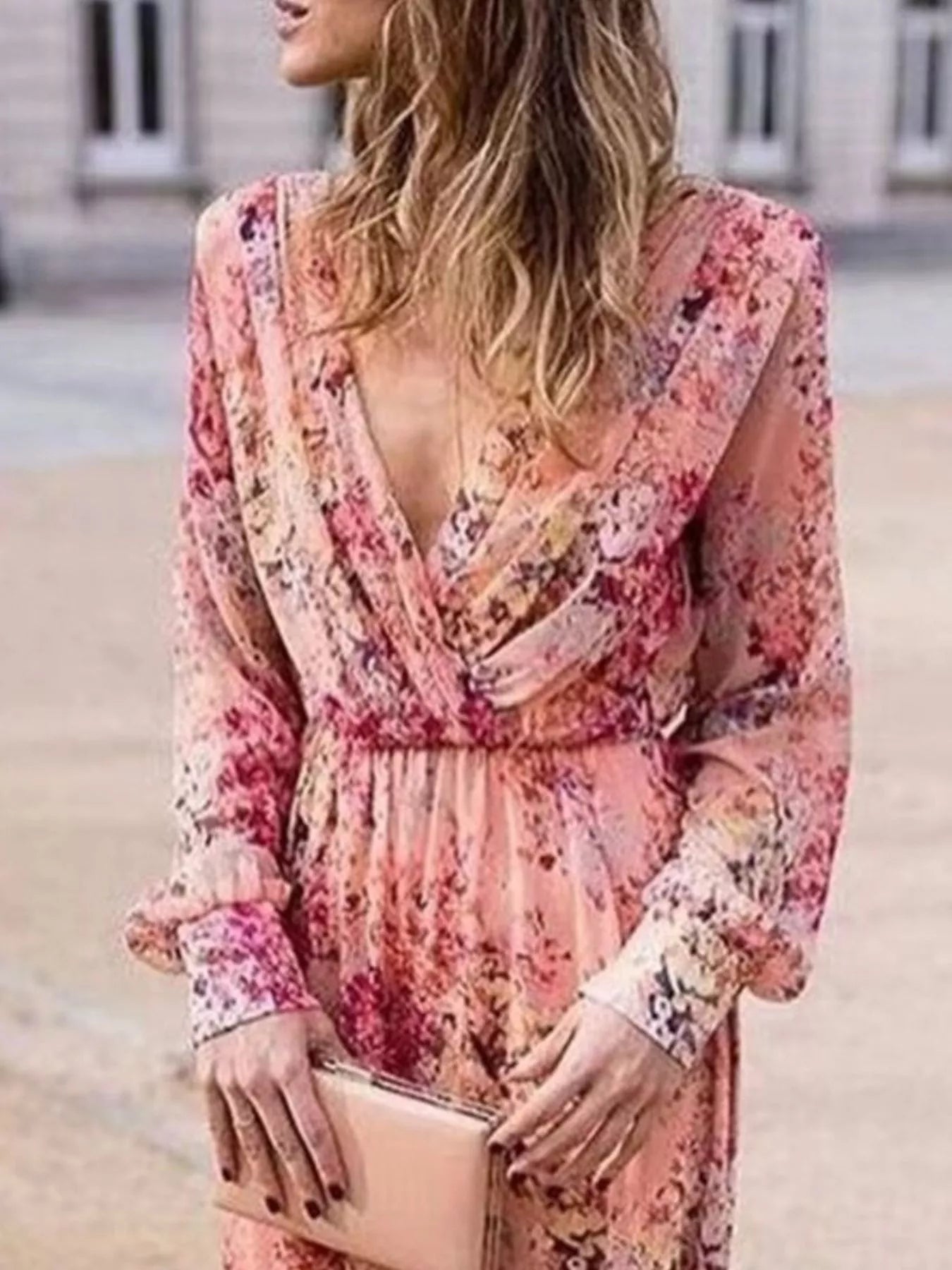 Full Size Floral Print Long Sleeve Maxi Dress Plus Size Pink OutfitFlow