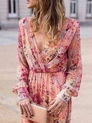 Full Size Floral Print Long Sleeve Maxi Dress Plus Size Pink OutfitFlow