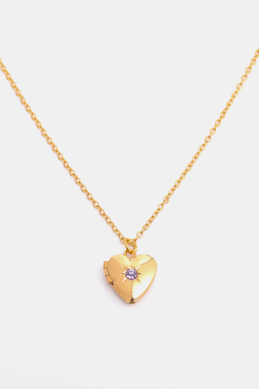 Zircon Heart Shape 14K Gold-Plated Pendant Necklace February One Size OutfitFlow