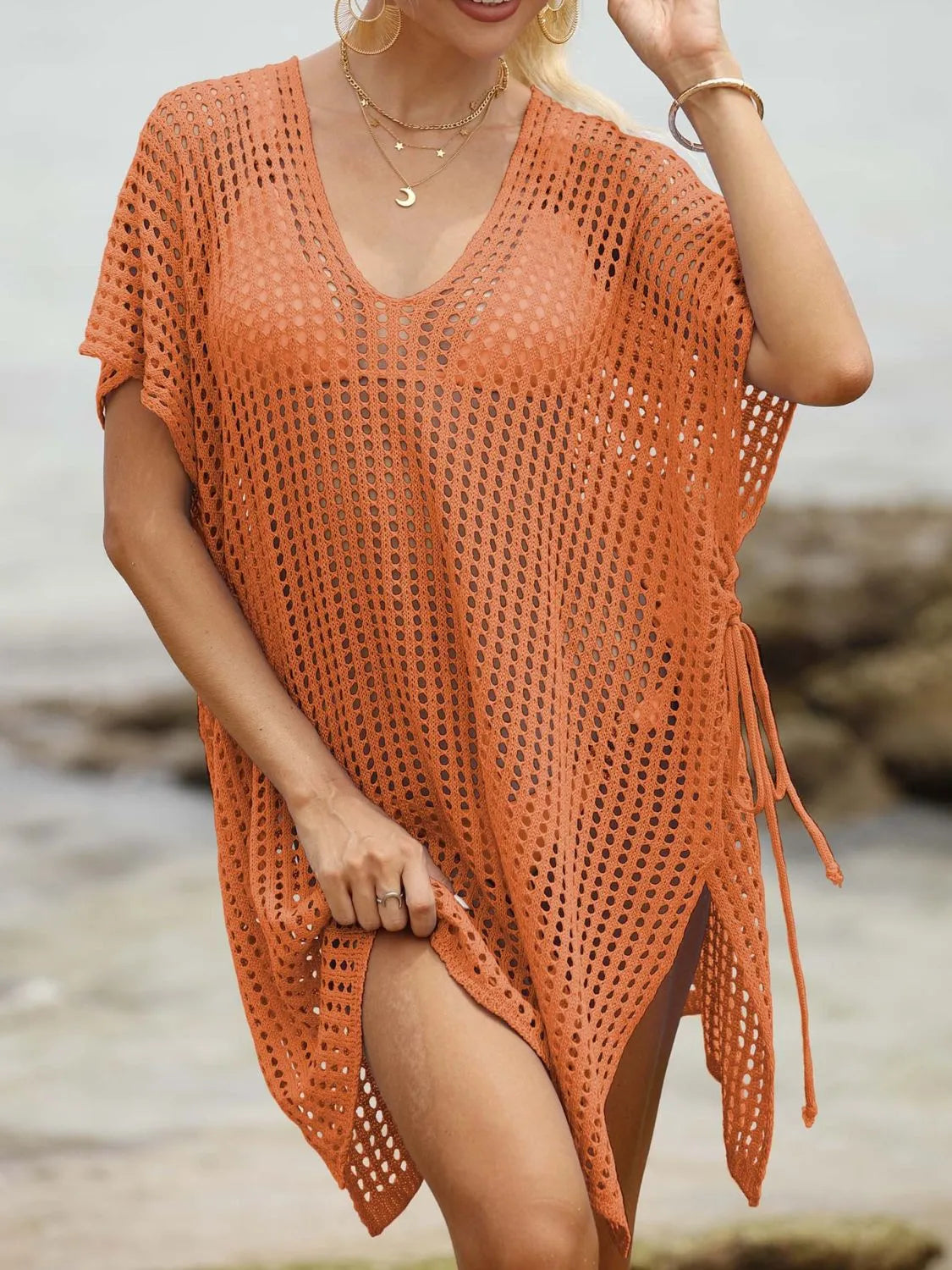 Side Tied V-Neck Cover-Up OutfitFlow