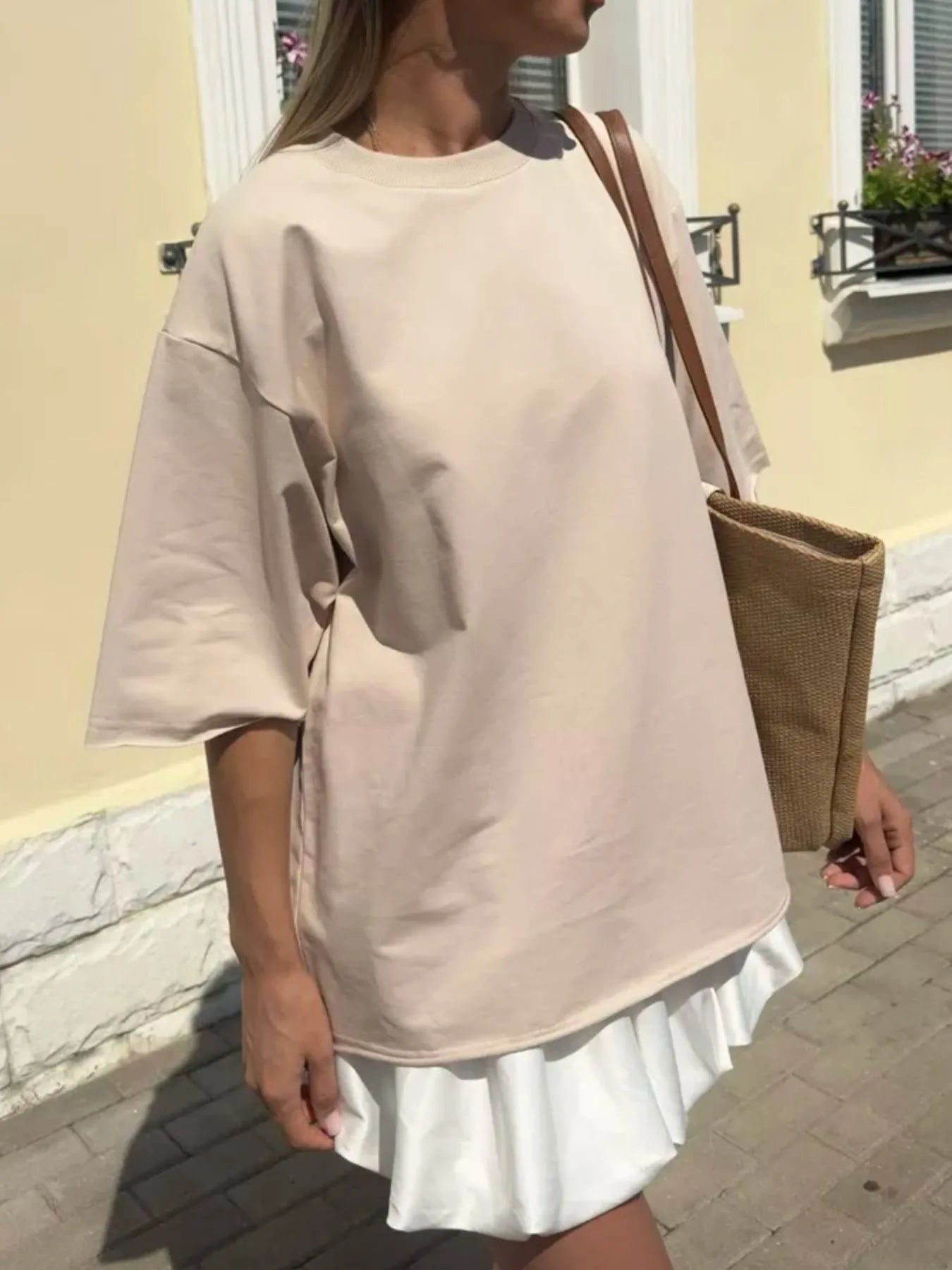 Round Neck Half Sleeve Oversized T-Shirt OutfitFlow