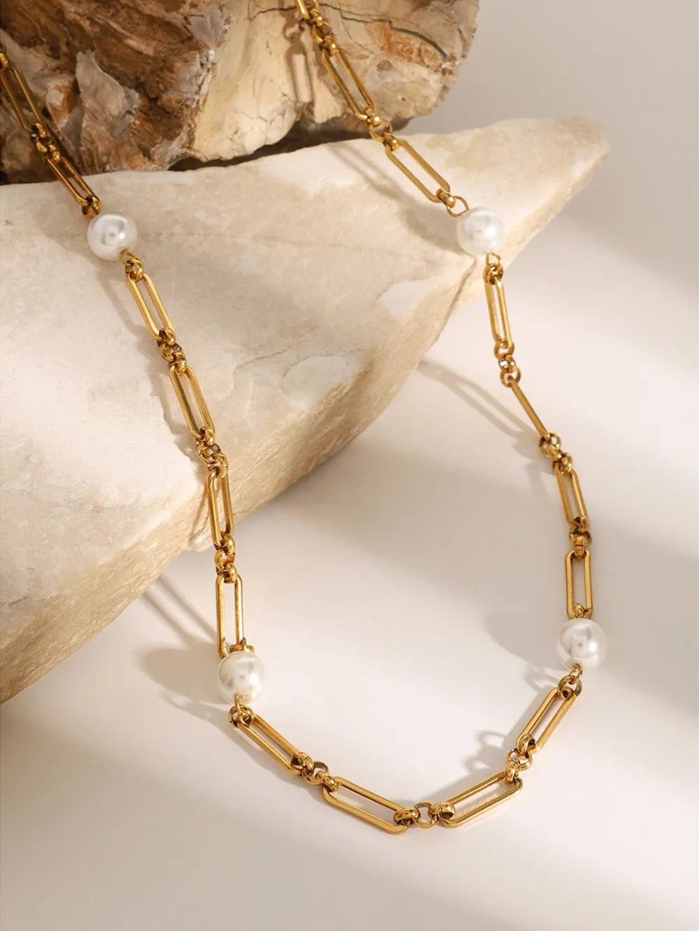 Stainless Steel Pearl Chain Necklace OutfitFlow