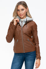 Outfit Flow - YMI Faux Layered Double-Zipper Jacket with Fuzzy Hood