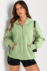 Outfit Flow - Pocketed Half Zip Long Sleeve Hoodie