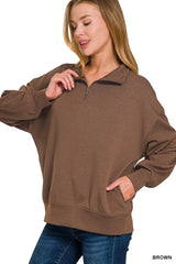 Zenana Scuba Quarter-Zip Sweatshirt OutfitFlow