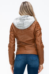 Outfit Flow - YMI Faux Layered Double-Zipper Jacket with Fuzzy Hood