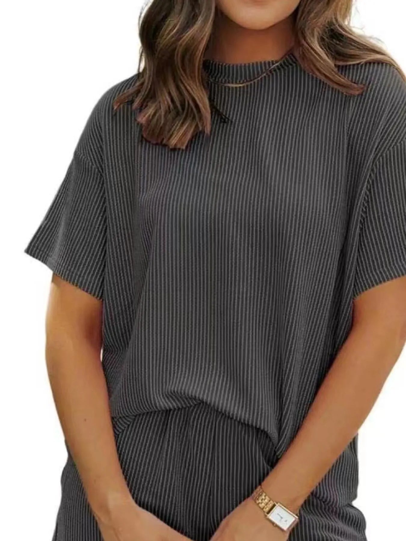 Full Size Ribbed Short Sleeve Top and Shorts Two-Piece Set Plus Size OutfitFlow