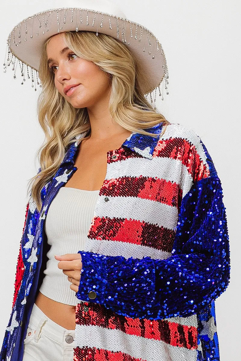 BiBi Velvet Sequin American Flag Shirt OutfitFlow