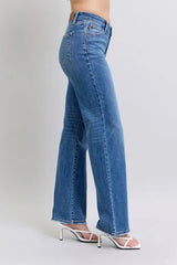 Judy Blue Full Size High Waist V-Front Vintage Wash Straight Jeans Plus Size OutfitFlow