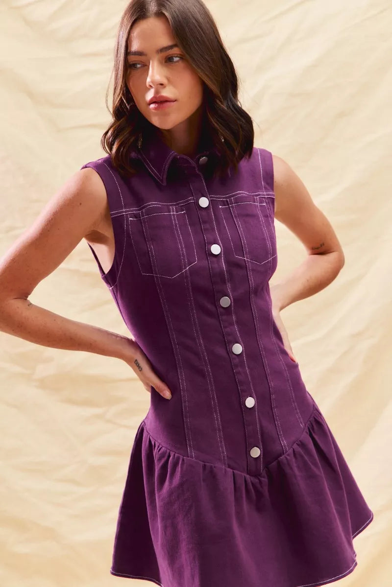 SO ME Button Down Sleeveless Collared Game Day Mini Dress OutfitFlow