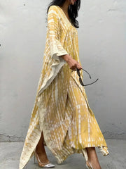 Tie-Dye V-Neck Maxi Dress with Flowy Sleeves OutfitFlow