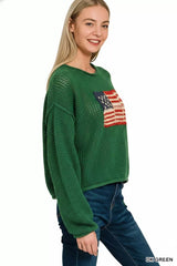 Zenana Zenana American Flag Crew Neck Sweater OutfitFlow