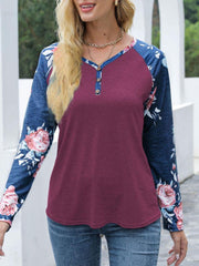 Outfit Flow - V-Neck Floral Long Sleeve T-Shirt