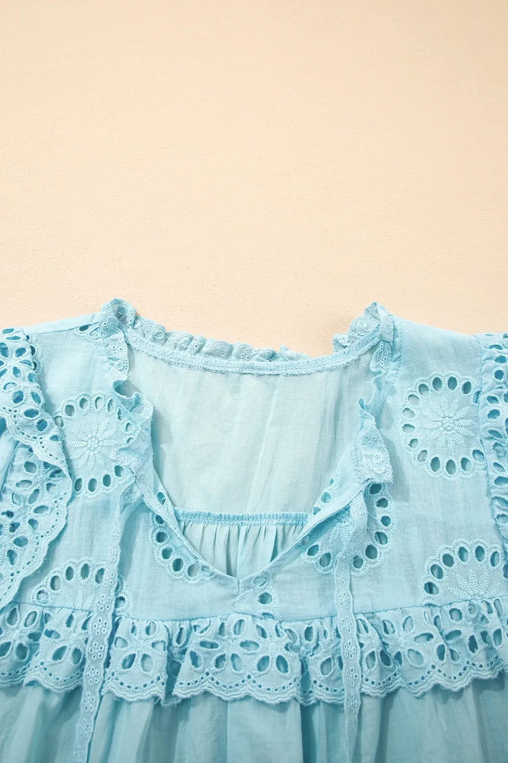 Eyelet Lace Trim Puff Sleeve Blouse OutfitFlow