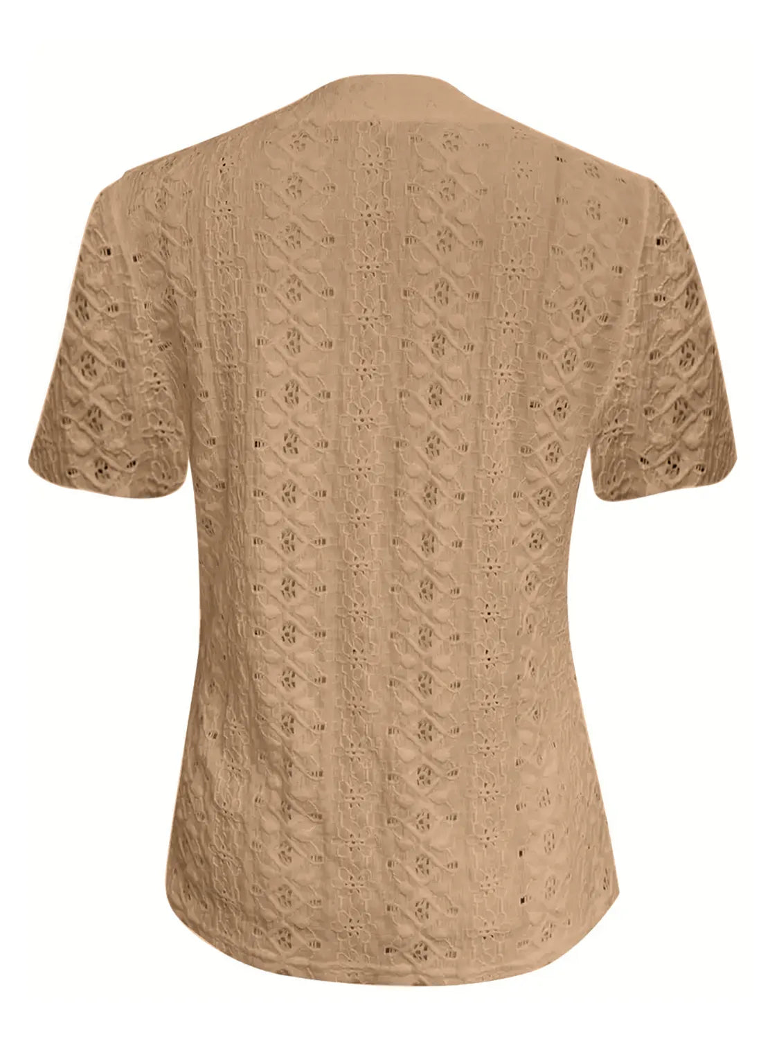 Openwork Notched Short Sleeve Top OutfitFlow